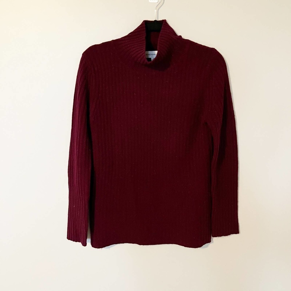 Something navy heathered burgundy mock‎ / turtleneck wool cashmere sweater small